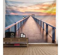 Tolldek Tapiz Colorido, Puente de Madera Mar Colgante de Pared Paisaje Naturaleza Tapiz Poliéster Accesorios para Mantel Salón Dormitorio Decoración, 150 x 130 cm