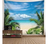 Tolldek Tapiz con cielo de coco y selva marina, paisaje natural, XXL, tapiz de poliéster XXL para decoración de salón, dormitorio, azul y verde, 300 x 256 cm