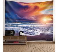 Tolldek Tapiz de pared con diseño de paisaje natural de 350 x 256 cm, diseño de puesta de sol, color naranja y morado, decoración del hogar para dormitorio o dormitorio