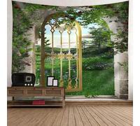Tolldek Tapiz de pared con paisaje natural 240 x 220 cm, para jardín europeo, verde y amarillo, tapiz para mantel, decoración de salón
