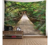 Tolldek Tapiz de pared paisaje natural 350 x 256 cm, árbol colgante de puente colgante de pared marrón verde tapices decoración del hogar con decoración Art Nature