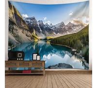 Tolldek Tapiz de pared paisaje natural 350 x 256 cm, diseño de árbol de la nieve, tapiz azul y verde con decoración Art Nature Home