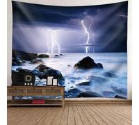 Tolldek - Tapiz de pared, paisaje, natural, negro, púrpura, blanco, para colgar en la pared, relámpago, decoración del hogar, para sala de estar, dormitorio, 260 x 240 cm