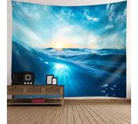 Tolldek Tapiz mar amanecer, paisaje natural, tapiz de pared de poliéster, decoración de pared, decoración para habitaciones, dormitorios, dormitorios y dormitorios, azul oscuro, 150 x 130 cm