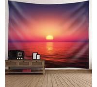 Tolldek Tapiz naranja y morado, toalla de pared con puesta de sol en el mar, tapiz natural, poliéster para decoración de salón, 210 x 140 cm