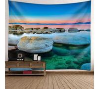 Tolldek Tapiz Natural, Tapiz Piedra Mar Puesta de Sol Paño de Pared Poliéster Accesorios para Salón Dormitorio Decoración de Pared Azul, Naranja Marrón, 260 x 240 cm