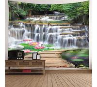 Tolldek Tapiz Naturaleza Paisaje Verde Marrón Blanco Tapices Árbol Río Flores Puente Madera Tapiz Tapiz Tapiz Decoración para el Hogar Decoración para Salón 260 x 240 cm