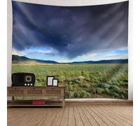Tolldek Tapiz paisaje natural XXL, tapiz de nubes oscuras, montaña, granja, toalla de pared, XXL, poliéster, decoración de pared, para salón, habitación infantil, color negro, azul y verde, 300 x 256