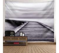 Tolldek Tapiz Paisaje Naturaleza 150 x 150 cm, Puente de madera, Tela Gris para colgar en la pared Decoración del hogar con Art Nature Home Decoraciones