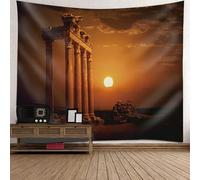 Tolldek Tapiz para colgar en la pared, castillo, puesta de sol, paisaje natural, tapiz de pared, tela de poliéster, para dormitorio, salón, habitación infantil, marrón naranja, 240 x 220 cm