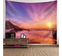 Tolldek Tapiz para colgar en la pared, diseño de paisaje natural, 150 x 150 cm, puesta de sol, mar, rosa y naranja, para dormitorio, salón, habitación infantil