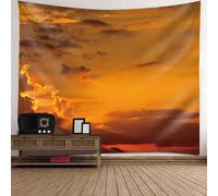 Tolldek Tapiz para colgar en la pared, diseño de puesta de sol, paisaje natural, XXL, poliéster, accesorios para sala de estar, habitación infantil, marrón y naranja, 350 x 256 cm