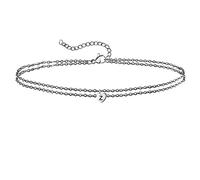 Tolldek Tobillera Au750 de 18 K de oro blanco para mujer, cadena doble con corazón letra Z, cadena ajustable, oro 750 tobilleras para mujer, joyas auténticas, 24 + 5 cm, Oro blanco de 18 quilates (750