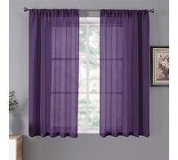 Tollpiz Cortinas cortas traslúcidas con textura de lino para sala de estar, cortinas transparentes de gasa con bolsillo para cortinero para dormitorio, 38 x 45 pulgadas de largo, color morado real,
