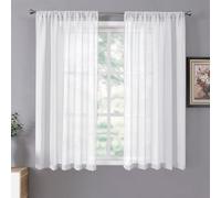 Tollpiz Cortinas cortas traslúcidas con textura de lino para sala de estar, cortinas traslúcidas para filtrar la luz, con bolsillo para barra, para dormitorio, 38 x 54 pulgadas de largo, color blanco,
