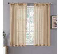 Tollpiz Cortinas cortas traslúcidas de lino con textura para sala de estar, cortinas de gasa traslúcidas para filtrar la luz, con bolsillo para barra, para dormitorio, 106.7 x 114.3 cm de largo, color