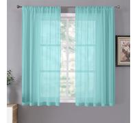 Tollpiz Cortinas cortas traslúcidas de lino texturizado, cortinas traslúcidas de gasa con bolsillo para barra, filtran la luz, para dormitorio, 96,5 x 114,3 cm de largo, color azul cristal, juego de 2