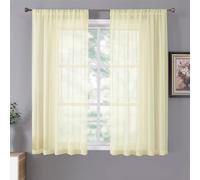 Tollpiz Cortinas traslúcidas de lino con textura para dormitorio, cortinas de gasa traslúcidas para filtrar la luz, con bolsillo para barra, para sala de estar, 137 x 160 cm de largo, amarillo