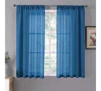Tollpiz Cortinas traslúcidas de lino texturizado, cortinas traslúcidas de gasa filtrante de luz para dormitorio, 96,5 x 160 cm de largo, azul clásico, juego de 2 paneles