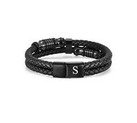 TOLOWOBK Pulsera de cuero con inicial para hombre, regalo para él, papá, marido, abuelo, novio, hermano, hijo, letras grabadas de la A a la Z, pulseras con cierre magnético negro, regalos de