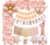 TOLOYE 1 Año Decoraciones Cumpleaños Niñas, Globos 1 Cumpleaños Decoracione con 12 Meses Bebé Foto Banner, Foil 1 Balloon, Tassel, Globo de Oro Rosa para Fiesta, Baby Shower Niña