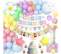 TOLOYE Decoración Primer Cumpleaños 1 Año, Pastel Globos con 12 Meses Bebé Foto Banner, Arcoíris Happy Birthday Banner, Foil 1 Balloon, Globos Baby Niña