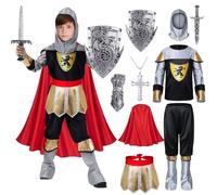 TOLOYE Disfraz Caballero Medieval Niño, Disfraz Romano Niño con Casco Espada Escudo Capa, Regalo para Niño, Disfraz Medieval Traje Medieval para Carnevale Cosplay Halloween Navidad Cumpleaños (XL)