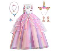 TOLOYE Disfraz Princesa Niña, Unicornio Princesa Vestidos Infantiles, Disfraz Niña con Venda Collar Set, Unicornio Cosplay Vestirse para Niño Cumpleaños Fiesta Halloween Navidad Carnaval