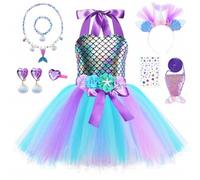 TOLOYE Disfraz Princesa Niña, Vestido Sirenita con Venda Collar Set, Vestido Princesa para Cumpleaños Fiesta Halloween Navidad Carnaval Cosplay (110)