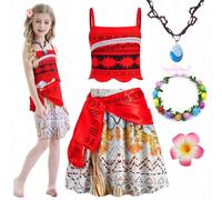 TOLOYE Disfraz Princesa, Vestido Princesa Niña con Corona de Flores Collar, Traje de aventura Vestido Princesas para Hawái Carnaval Cosplay