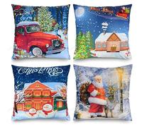 TOLOYE Fundas Almohada Navidad, 4 Piezas Azul Doble Cara Funda de Almohada Decorativa, Fundas de Cojines de Navidad para Cojines Sofa Cama Navidad Decoración Hogar, 45x45cm