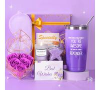 Toloye Set Regalo para Mujer con Taza Púrpura 20oz, Sales de Baño, Velas y Flores de Jabón - Ideal para Cumpleaños, Navidad, Día de la Madre, San Valentín