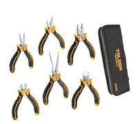 TOLSEN Juego de 6 mini alicates, punta de aguja, diagonal, nariz larga, nariz doblada, corte final y alicates combinados para hacer manualidades, reparación electrónica y joyería, con bolsa