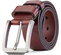 Tolumo Cinturón grueso de cuero de grano completo para hombre, 1.5 pulgadas de ancho, ideal para jeans casuales, trabajo de vestir, cinturón clásico ajustable para adaptarse, Marrón-1, Large