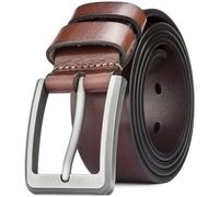 Tolumo Cinturones para hombre, cinturón grueso de cuero de grano completo para hombre, cinturón casual de 1 1/2 pulgadas de ancho, cinturón casual ajustable para adaptarse, Brown558, 42" to 46" Waist