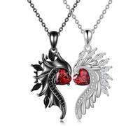 TOLUON 1/2 collar a juego para parejas, collar de ángel y diablo, collares de pareja, novio y novia, collar de promesa para él y ella, plata y negro