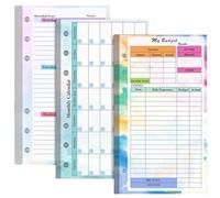 TOLUON Kit de recambio de planificador de presupuesto A6, 82 hojas 2024, colorido planificador mensual semanal, calendario de 6 agujeros, planificador financiero de gastos, presupuesto de hojas