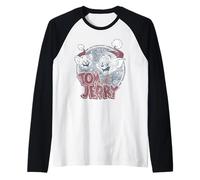 Tom and Jerry Christmas Santa Hats Retro Camiseta Manga Raglan