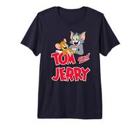 Tom and Jerry Leaning with Logo Camiseta Premium
