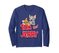 Tom and Jerry Leaning with Logo Manga Larga