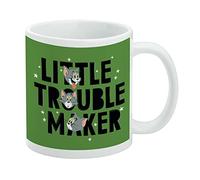 Tom and Jerry Little Trouble Maker - Taza de café de cerámica, tazas de regalo novedosas para café, té y bebidas calientes, 11 onzas, color blanco