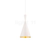 Tom Dixon Beat Tall, lámpara de suspensión LED, blanco/latón