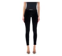 Tom Ford - Leggings Negros de Terciopelo con Cintura Elástica - Trousers - Mujer - Negro - M -