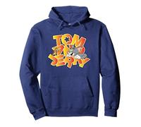 Tom & Jerry Gradient Crashed Logo Sudadera con Capucha, Unisex para Adultos, Azul Marino, S