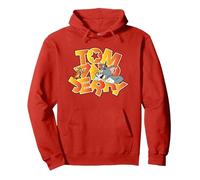 Tom & Jerry Gradient Crashed Logo Sudadera con Capucha, Unisex para Adultos, Rojo, S