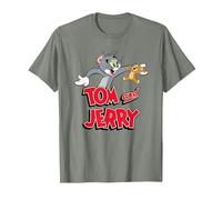 Tom & Jerry Happy Together Camiseta, Hombre, Verde Militar Jaspeado, S