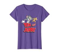 Tom & Jerry Happy Together Camiseta, Mujer, Morado Jaspeado, S