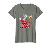 Tom & Jerry Happy Together Camiseta, Mujer, Verde Militar Jaspeado, S