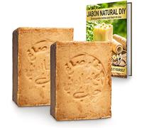 tom&pat® Jabón de Alepo original • 20% laurel 80% aceite oliva • 6 años maduración • hecho a mano • Dermatest excelente • jabón natural • cuerpo, pelo, ducha • eBook Jabón Natural DIY (2 x 200 g)