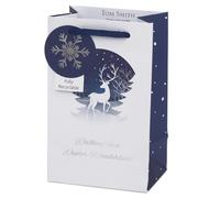 Tom Smith Bolsa de regalo de lujo para Navidad, perfumes, joyas, invierno, país de las maravillas, blanco y azul